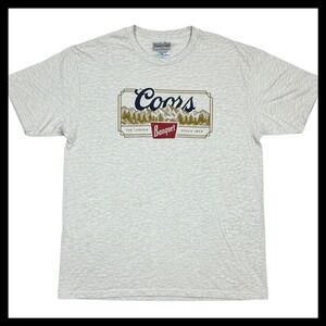 Tee Luv Coors Banquet Beer Graphic T-Shirt Heather Grey Large Mountain Logo